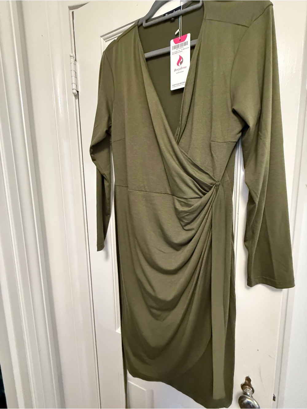 Wrap-Style Long Sleeve Dress in Olive Green size XL NWT